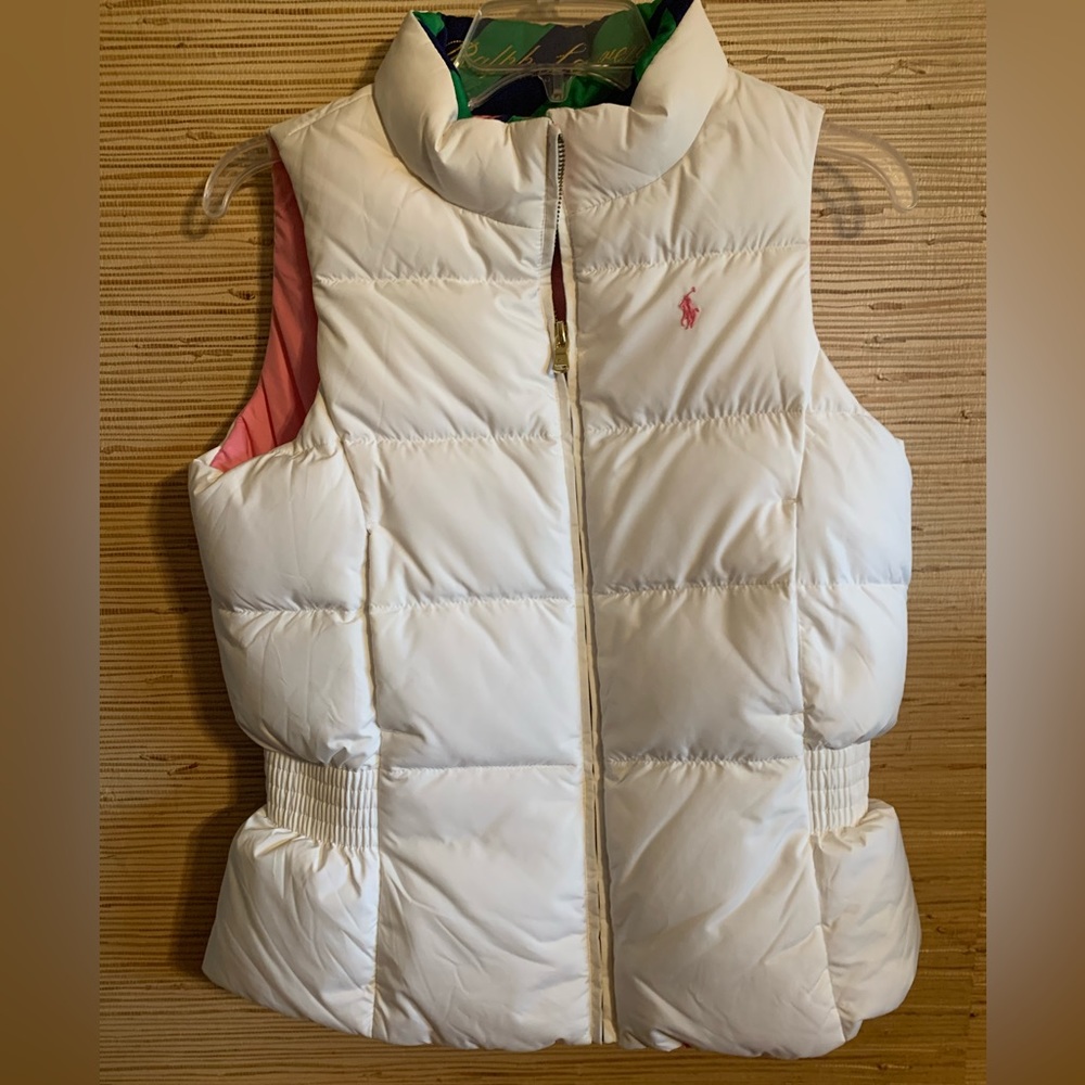 Ralph Lauren Misses Size 16 (XL) Reversible Pink and White Puffy Vest